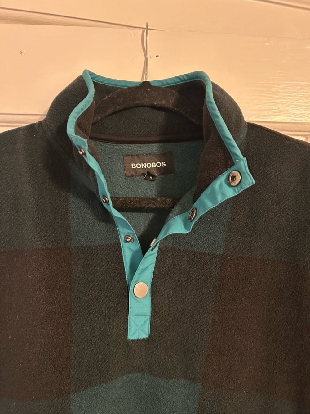 Bonobos Teal-Trim Dark Green Plaid Snap Pullover
